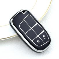 2 mygtukų TPU automobilio rakto dėklas, dangtelis, rakto korpusas, pakabuko laikiklis Jeep Renegade, Grand Cherokee, Dodge Journey, Charger, Chrysler 200, 300, 300C juoda