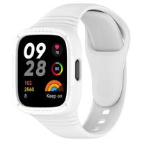 Silikoninis dirželis su dėklu, skirtas Redmi Watch 3 / Redmi Watch 3 aktyviam dirželio pakeitimui, apyrankės apsauginis apvalkalo dangtelis Redmi Watch 3 balta