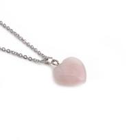 Madingas rožinio kvarco kristalo širdelės pakabukas su odine grandinėle, moteriškas, sėkmę nešantis natūralaus akmens gydomasis papuošalas, dovana merginai chain necklace