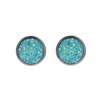 Variniai Druzy/ Drusy Ear Post Stud Auskarai Apvalūs Royal Blue AB Spalva 16mmx14mm, 1 pora žalia