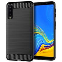 Silikoninis dėklas Samsung Galaxy A7 2018, smūgiams atsparus galinis dangtelis, skirtas Galaxy A750 telefonų dėklams, anglies pluošto dėklas, Coque Fundas Samsung A7 2018 juoda