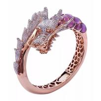 Vintage Rose Gold Color Dragon Animal Statement Ring Purple Stone Engagement Wedding Band Rings for Women Boho Jewelry 10