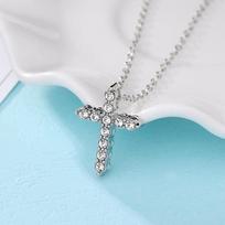 Creative for Women Accessories Fashion Silvery Crystal Sweater Chain High Quality Cross Pendant Necklace Jewelry 2.1*1.5cm