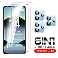 6 viename [3+3] Redmi Note 14 5G 4G Skaidrus HD Ekrano apsauginis Grūdintas stiklas + Objektyvo plėvelė Kameros objektyvo plėvelė Note14 Dėklas RedMi Note 14 5G balta