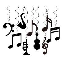 Muzikos nata Kabantys Sūkuriai Dekoracijos Muzikinė Folijos Sūkurio Iškirpta Spiralinė Lubų Dekoracija Muzikos Temos Vakarėliui, Vestuvėms, Kūdikių Sutiktuvių, Gimtadienio Reikmenys 18pcs black