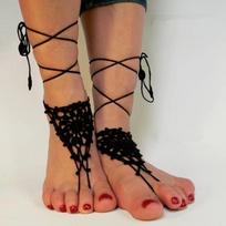 Nerti basakojai sandalai, Kulkšnies basakojai sandalai, Pėdų papuošalai, Steampunk, Nėriniai, Juodi juoda