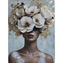 Gėlės Galva Menas Moters Portretas Drobės Tapyba Modernus Sienų Menas Moters Portreto Plakatai ir Spaudiniai Svetainė Namų Dekoras 21cm×30cm NoFrame black
