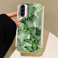 Žalias drugelis vandens tekstūros telefono dėklas Samsung Galaxy A55 A15 A25 A14 A24 A35 A56 A36 A26 A16 S25 S24 silikoninis galinis dangtelis Samsung A16 balta