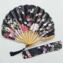 Antique Style Kimono Accessories, Shaped Folding Fan Kimono Fan, Shaped Dragon Bone Knife Fan with Printed Fan Bag. juoda