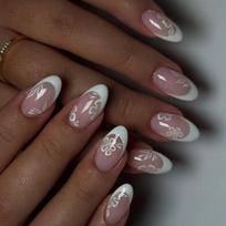 Press on Nail Short Almond Fake Nails French Full Cover Acrylic False Nails Flower Design Fake Nails for Women and Girls
