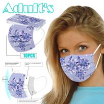10 vnt. Gėlių spaudos suaugusiųjų vienkartinė Kalėdinė kaukė 3 sluoksnių su ausies kilpomis