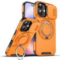 iPhone 17 16 Pro Max 16E 17Air 16Plus telefonų dėklas su 360 laipsnių besisukančiu magnetiniu laikikliu ir kameros apsauga iPhone17 Pro Max oranžinė