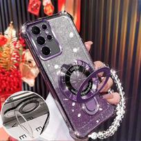 Skirta Samsung Galaxy A56 A36 A17 A26 A25 A15 A13 A53 A73 A32 A52 Atsparus smūgiams Blizgučių dėklas Dengtas Magnetinis laikiklis Apyrankės Dangtelis Galaxy A13 5G violetinė