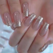 24Pcs Glossy Ballet Press on Nail with Glitters French Tips Full Cover Artificial Nail Manicure Decoration for Women 1