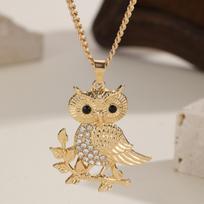 Chic Rhinestone Owl Pendant Necklace - Light Luxury Jewelry auksas