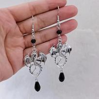 Dragon Dangle Earrings with Beaded Accents and Hook Closure Gothic Style Metal Jewelry for Women and Men Unique Design Lightweight Accessories One Size