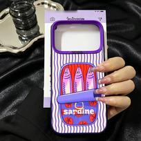 Cartoon Pink Blue Striped Sardines Phone Case For iPhone 16 17 Pro 15 17 Air 14 Plus 13 12 11 Pro Max Shockproof IMD Cover iPhone 13 Pro
