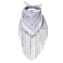 Cowboy Style Cowgirl Bandanas Tassel Trim Neckerchief Party Headwear Sequin Bandanas balta