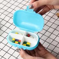Portable 4-Grid Plastic Medicine Storage Box - Customizable Advertising Gift mėlyna