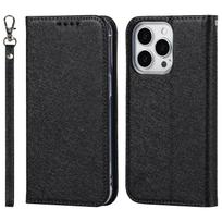 Applicable to iPhone16 mobile phone leather case 14plus silk pattern card wallet hand strap protective case 15Pro iPhone 15 pro max juoda