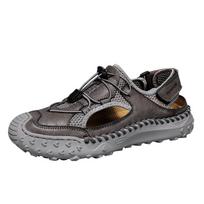 Brown Size 48 Summer Men Sandals Genuine Leather Mens Casual Shoes Outdoor Sandals for Men Beach Shoes Roman Handmade Mesh 38 pilka spalva