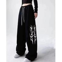 American Loose Straight Printed Hip Hop Jazz Dance Sweatpants Quick Drying Wide Leg Casual Lazy Style Sports 3XL white