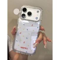 ins Happy Cure Ribbon Suitable for Apple 16/17Promax Mobile Phone Case IP15 Personality 14 Transparent Space Case IPhone17ProMax