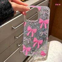 Pink bow for Apple 16 mobile phone case iPhone17promax glitter IMD15 silver foil 13/14 women IPhone17ProMax