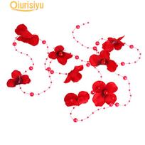 Gėlės Dirbtinių perlų karoliukai Plaukų apdangalas Galvos apdangalas Nuotakos ponios mėgstamiausia raudona
