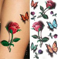 3 vnt. Laikinos tatuiruotės Lipdukas Moterims Kūno Menas Tatuiruotės Lipdukas 3D Drugelis Rožės Gėlė Plunksnos Tatuiruotė Vandeniui Atsparus Lipdukas