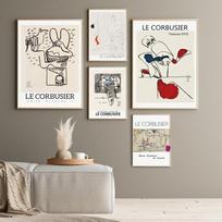 Prancūzų Le Corbusier parodos plakatas Abstraktus kubizmo spaudinys Sienų menas Drobės tapyba Paveikslėlis Šiuolaikinio amžiaus vidurio namų dekoravimas 21cm×30cm No Frame