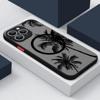 Magnetinis telefono dėklas su kokoso medžio raštu, skirtas Samsung S25 Ultra S24 FE S23+ A56 A16 iPhone 16 Pro 15 14 Pro Max 13 12 Mini 11 8 7 prabangus rėmelis iPhone 15 Pro Max pelenų juodos spalvos