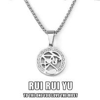 RUI RUI YU Kūrybiški saulės ir mėnulio karoliai tuščiaviduriai titano plieno diržo krištolinis pakabukas „I Love You“ suporuoti karoliai vyrams ir moterims papuošalų dovana sun white