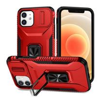 KEYSION Shockproof Case for iPhone 11 Pro Max Slide Camera Lens Protection Ring Stand Phone Back Cover for iPhone XS Max X XR for iPhone XR raudona