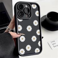 Saldi spalva TPU telefono dėklas iPhone 16 Pro 15 14 Plus 13 12 11 Pro Max Xs Xr 8 7 atsparus smūgiams ramunėlių raštas minkštas objektyvo apsauginis dangtelis Funda iPhone 16 juoda