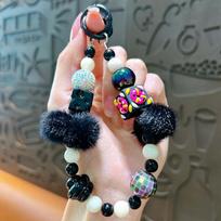 Mobile Phone Lanyard Short Wrist Strap Plush Ball Handmade Beaded Bracelet Pendant Anti-Lost Lanyard juoda