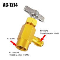 1/2 „ACME“ skardinės dozavimo butelis, automobilio priedai, 1/4 sriegio adapteris, R-134a šaltnešis, automobilio oro kondicionierius, automatinis čiaupų atidarymo vožtuvas AC-1214