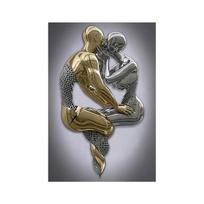 Drobės plakatas - Modernus menas, Metalinės figūros statulos menas - Romantiškas abstraktus dizainas - Miegamajam, Svetainei, Koridoriui - Ideali dovana Valentino dienai 20x30cm gray