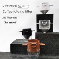 Little Angel nerūdijančio plieno nešiojamas kavos filtras be lašėjimo su dvigubo sluoksnio sulankstomu dizainu Cup Holder juoda