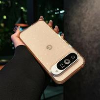 Blizgantis skaidrus belaidžio įkrovimo magnetinis dėklas Google Pixel 9 Pro XL 8 Pro 8A TPU minkštu kraštu smūgiams atsparus skaidrus PC telefono dangtelis Google Pixel 9 auksas