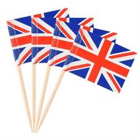 100 vnt. Union Jack mini vėliavėlių, rankoje laikomos britų krapštukų vėliavėlės, keksiukų papuošalai, JK vėliavėlės, vaisiai