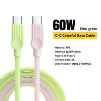 Essager USB C spalvotas laidas iPhone 16 15 14 Xiaomi Huawei PD 60W greitas įkrovimas Samsung Macbook iPad Type C į Type C laidas 0.25m C-C Cable rožinė