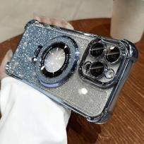 Prabangus dengimas Magnetinis laikiklis Blizgučių dėklas iPhone 17 Air 16 15 14 13 12 11 Pro Max Plus Belaidis įkrovimas Skaidrus dangtelis For iPhone16ProMax mėlyna