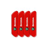 4 vnt. Automobilio durų saugos įspėjimo atspindintis lipdukas emblema Skoda Octavia Superb Rapid Kodiaq Karoq Fabia Kamiq Roomster Citigo raudona