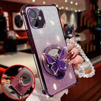 Mirror Butterfly Folding Stand Bracelet Phone Case For Motorola MOTO Edge 60 50 Edge 50 Fusion Pro Neo G86 G56 Shockproof Cover Edge 50 violetinė