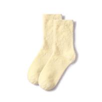1 pora moteriškų vienspalvių pliušinių kojinių, žiemos šiltos pūkuotos kojinės, storos ir šiltos vilnos pamušalu kojinės miegojimui One Size beige