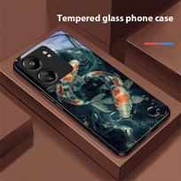 Chinese Wind Fish For Xiaomi Redmi 13C Note13 12 Pro Plus 5G Note 9 13T Pro POCO X6 F5 F6 Black Tempered Glass Phone Case Redmi NOTE 7