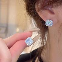 Classical Square Zircon Earrings for Women Shiny Luxurious Rhinestone Earrings Daily Jewelry Gift for Friend One Size sidabras