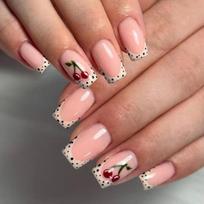24Pieces Matte Press On Nail French Style White Base Black Dots Safe ABS False Nail for Sensitive Skin Daily Wear 1