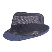 Vyriška Fedora skrybėlė su plačiu kraštu, tinklinė, pavasario-vasaros, vienspalvė, žemo profilio, apsauganti nuo saulės, skirta lauko veiklai tamsiai mėlyna spalva